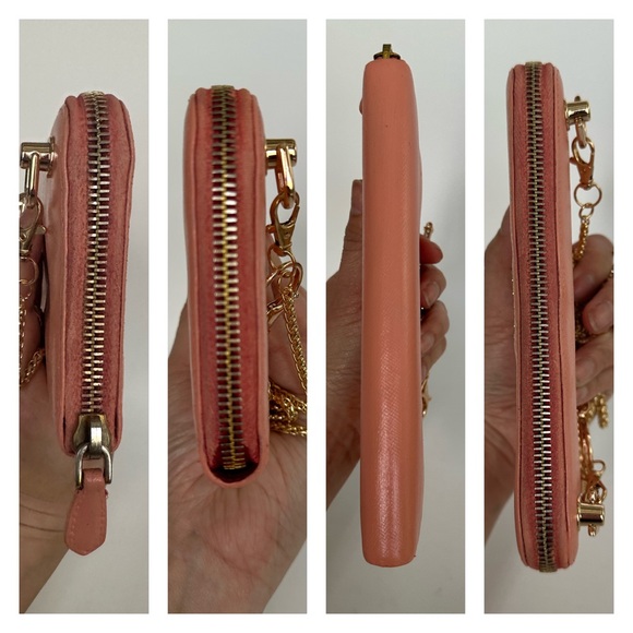 💯 PRADA Logo Peach Saffiano Leather Zippered Wallet on Chain W/ auth cert - Picture 8 of 12